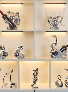 2026YH创意镀银兔子摆件酒架装饰品结婚乔迁送礼酒柜轻奢摆件