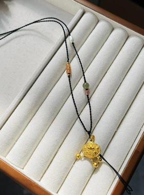 2026手工编织细玉项链挂绳翡翠和田玉金吊坠金锁黑色高档百搭可调