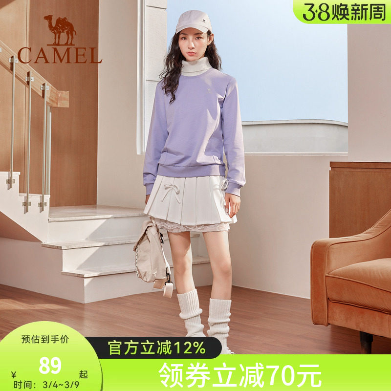 骆驼套头圆领卫衣女新款薄款情侣宽松休闲女装薄款运动服长袖上衣