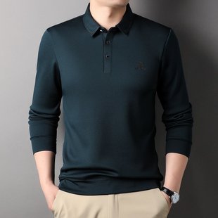 中年宽松型常规商务休闲长袖 秋季 Polo衫 纯色新款 商务绅士 上市男装