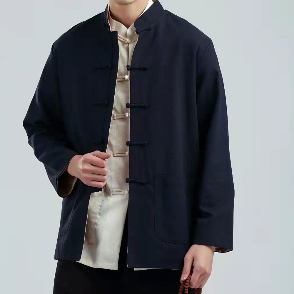 唐装男士亚麻双面穿外套复古汉服居士服茶服春秋上衣休闲中式外套