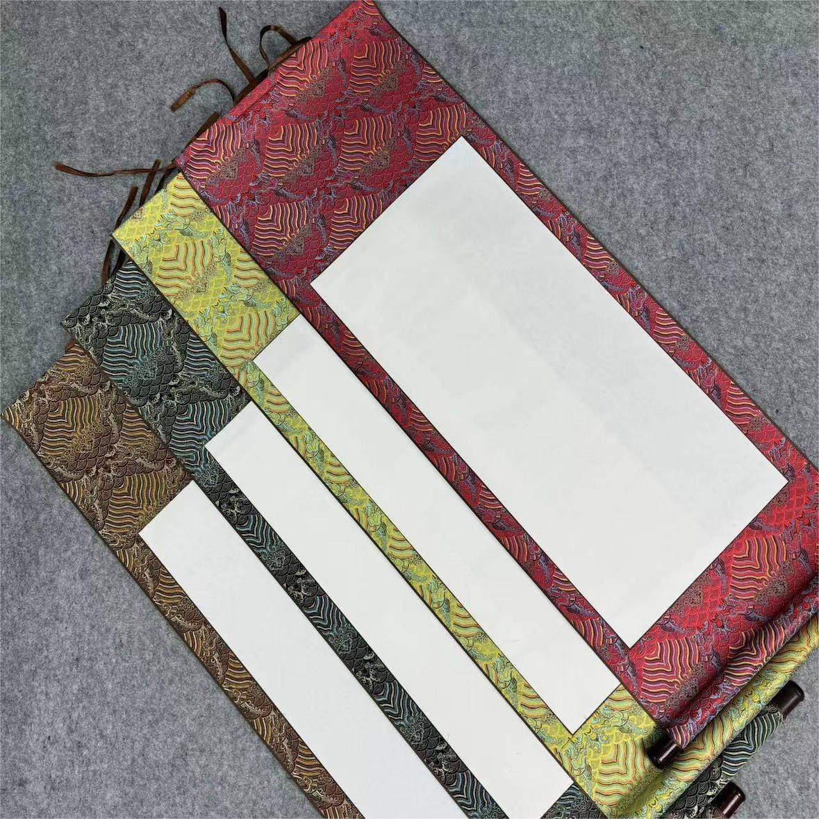 宋锦全绫卷轴空白宣纸挂轴空白盖章四尺对开四开六开书画批发