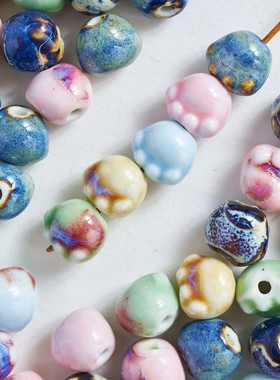 纯手工diy压解圆珠散珠大孔串珠造形卡通手链中式饰品链材料