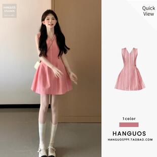 少女氛围感条纹无袖背心连衣裙夏日别致绝美穿搭气质绝美A字短裙