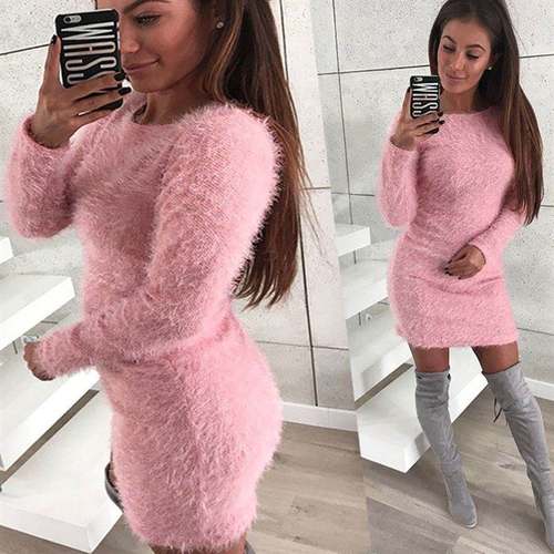 Women winter clothes woollen plus size Long sleeved dress
