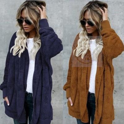 -Womens fur proof coat autumn and winter wool warm top medi