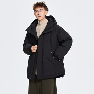 纯色男女同款棉衣加厚保暖连帽连帽外套中长款棉服防风