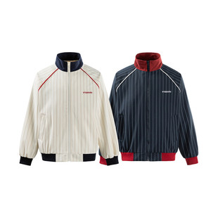 春季 休闲立领宽松夹克宽松型青少年绣花条纹面料外套 美式