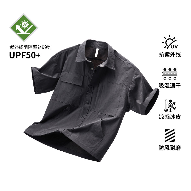 新款日系复古夏季多口袋工装衬衫宽松翻领男女休闲百搭外套男,男装,衬衫,淘宝优惠券,粉丝福利购,淘宝优惠卷