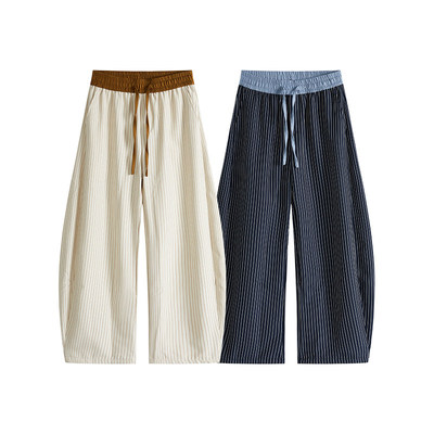 双腰头撞色条纹宽松休闲裤2