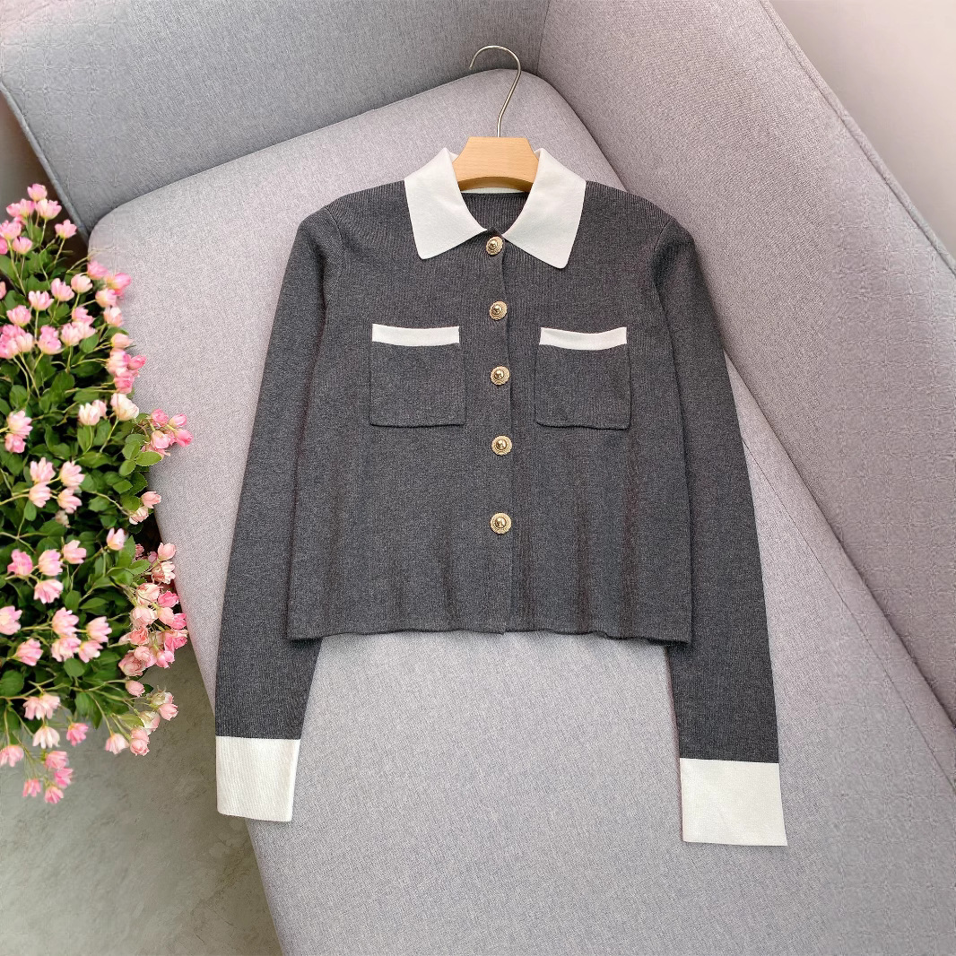 他为什么依然单身朱珠李凯馨同款毛衣撞色修身经典单排扣针织开衫