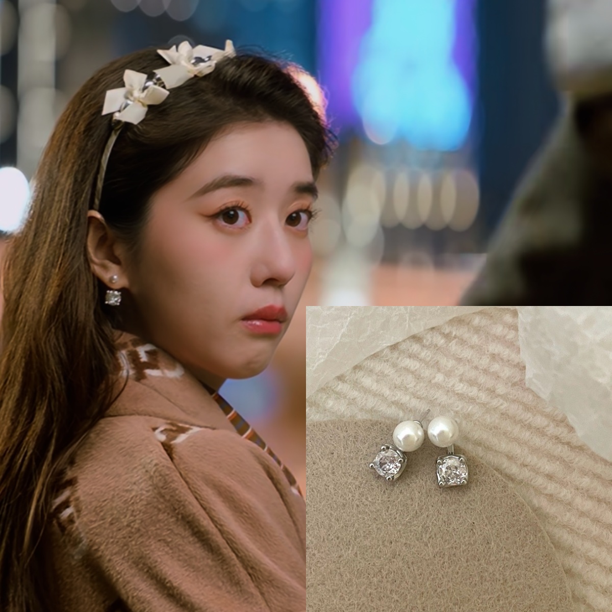 他为什么依然单身夏小满李凯馨同款前后两戴耳钉珍珠锆石方形耳环