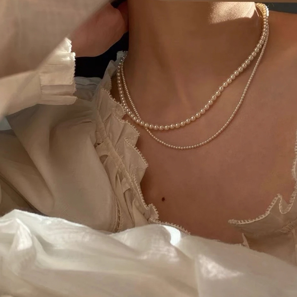 他为什么依然单身朱珠林飒张瑶同款珍珠项链女正圆锁骨链长款颈链