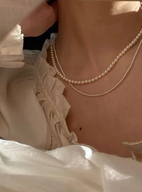 他为什么依然单身朱珠林飒张瑶同款珍珠项链女正圆锁骨链长款颈链