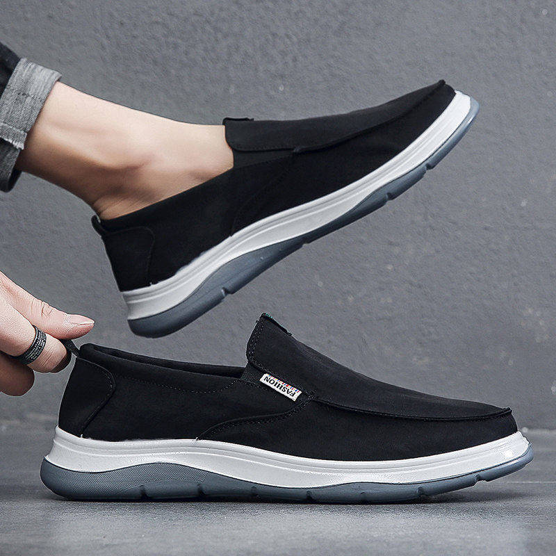 意尔康春秋新款布鞋男款透气男休闲布鞋防滑一脚蹬帆布男鞋老北京