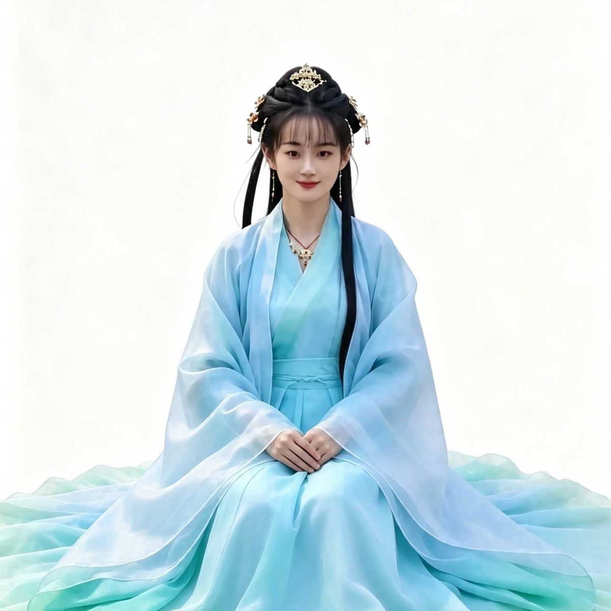 魏晋风汉服女青色交领大袖衫全套汉服套装