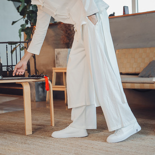 汉服运动裙裤 宽松中式 复古唐装 长裤 中国风棉麻休闲裤 子春秋季 男士