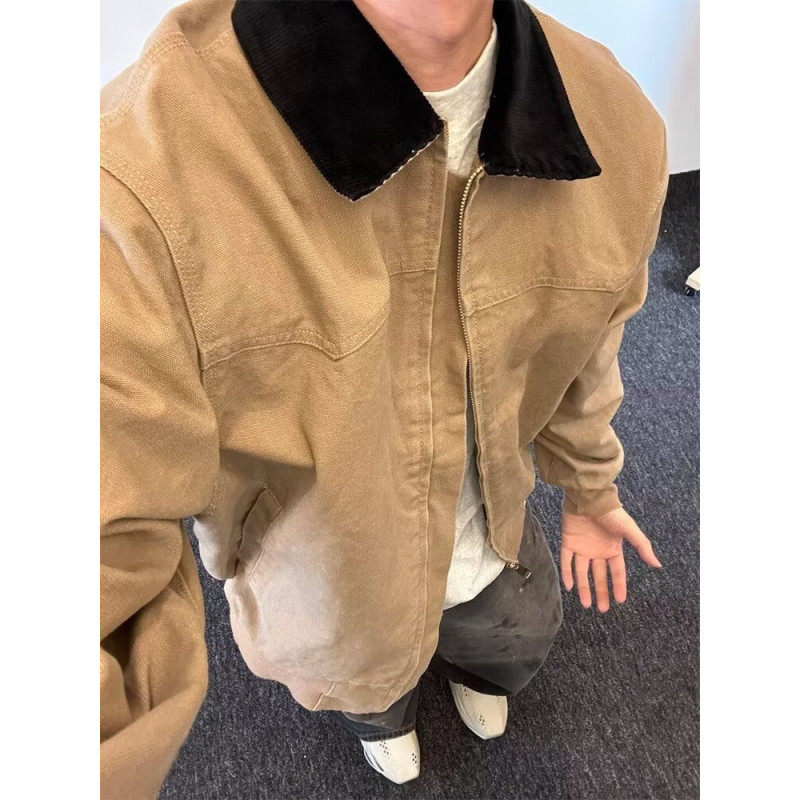 vintage卡其色帆布水洗牛仔外套
