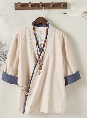 夏季棉麻男装衬衫明制汉服斜襟上