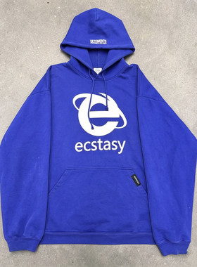 自主 VTM SS20  Ecstasy Hoodie E字母大廓形蓝色连帽卫衣