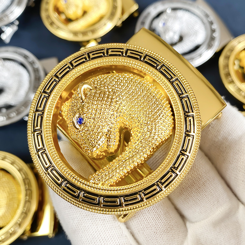 新款男士自动皮带扣头金钱豹头实心镶钻个性裤带头单头3.5腰带扣