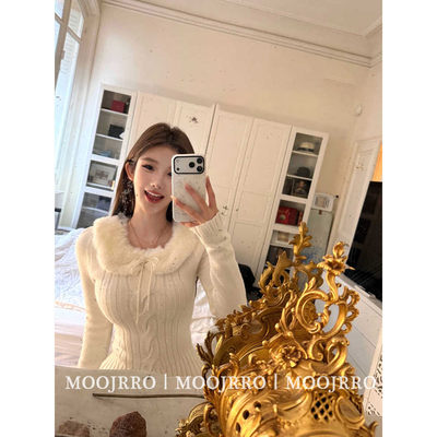 白色长袖加厚毛衣女秋冬
