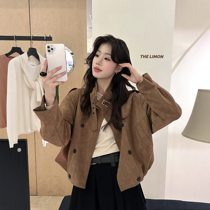 秋冬新款韩系复古慵懒夹克上衣短外套风衣高级感小个子穿搭宽松
