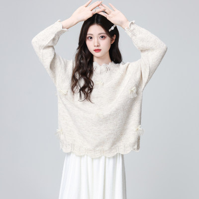 法式镂空圆领毛衣女秋冬2