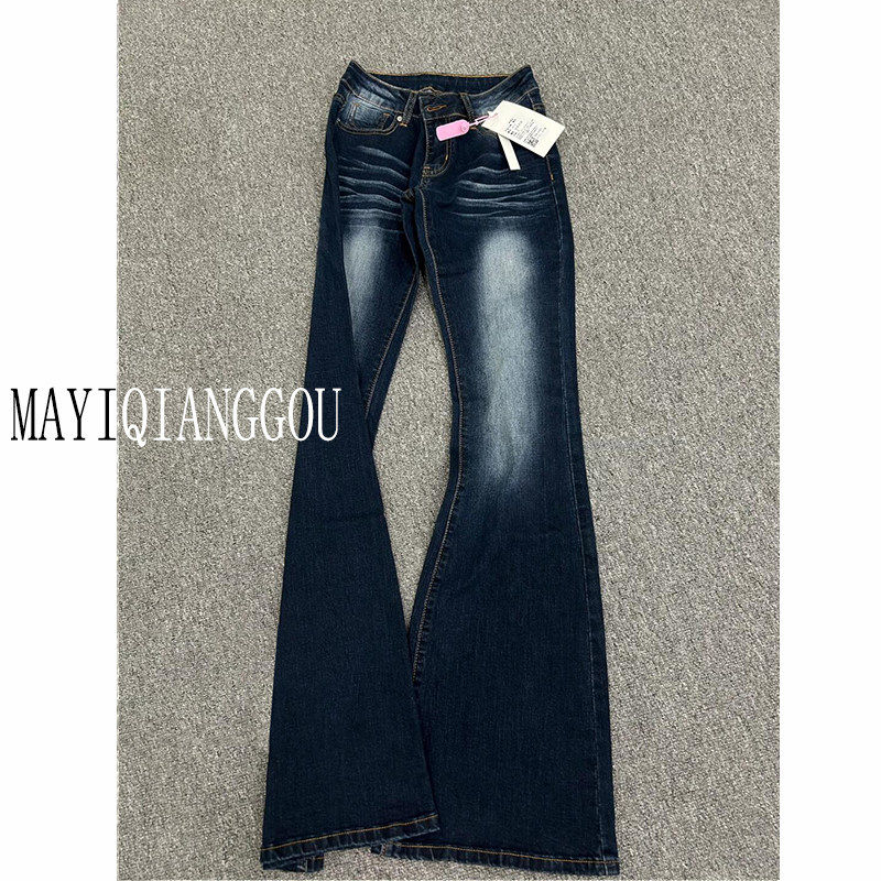 175高个子加长美式怀旧微喇牛仔裤女辣妹低腰显瘦百搭弹力喇叭裤