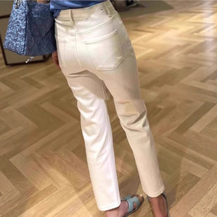 白色高腰直筒牛仔裤女冬加绒2025新款春秋显瘦宽松百搭八九分烟管