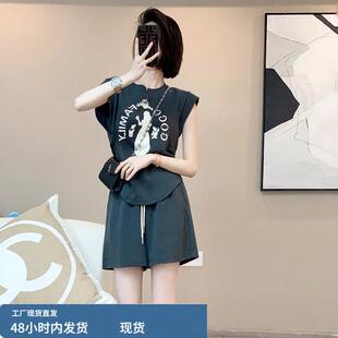 小个子穿搭一整套2026夏季新款减龄时尚休闲运动跑步短袖套装裤女