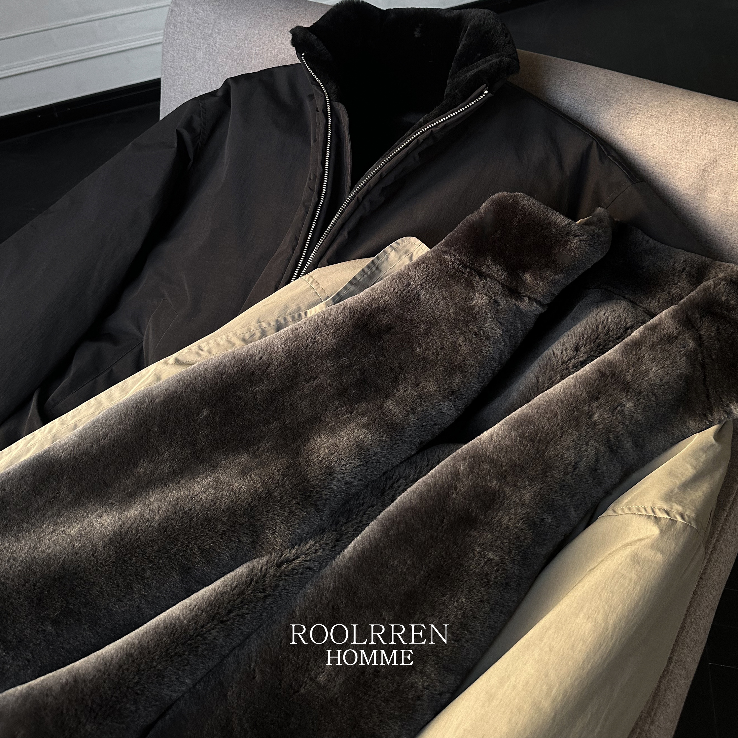 ROOLRREN 澳洲进口美丽奴羊毛皮毛一体可双面穿三防夹棉穆顿夹克