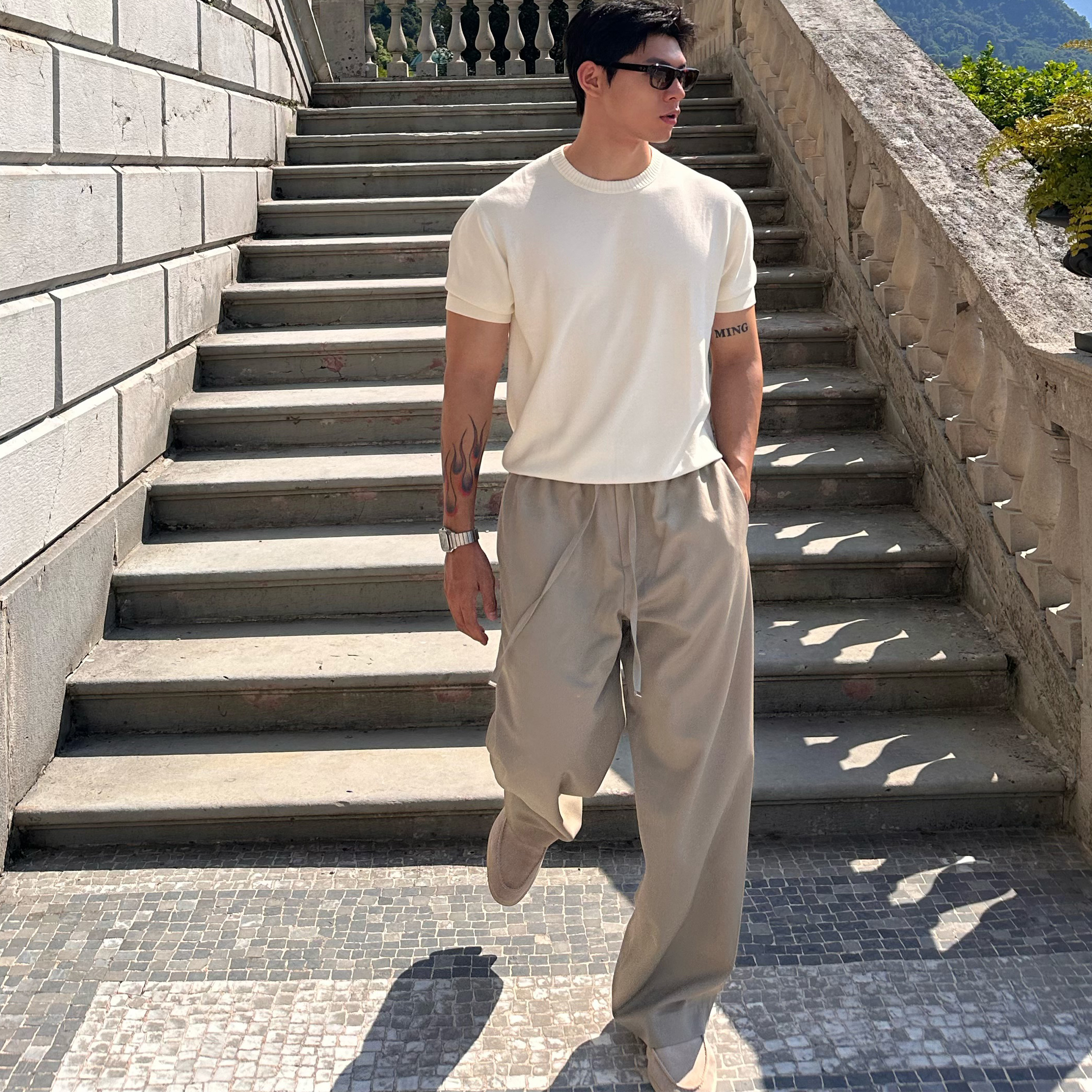 ROOLRREN 老钱新贵康赛妮30%桑蚕丝休闲简约百搭圆领针织短袖tee