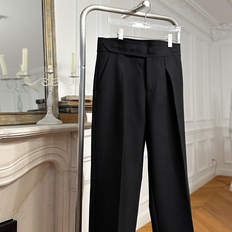 ROOLRREN 24FW 全羊毛缎面全里衬剑道直筒腰扣立体裁剪休闲西裤