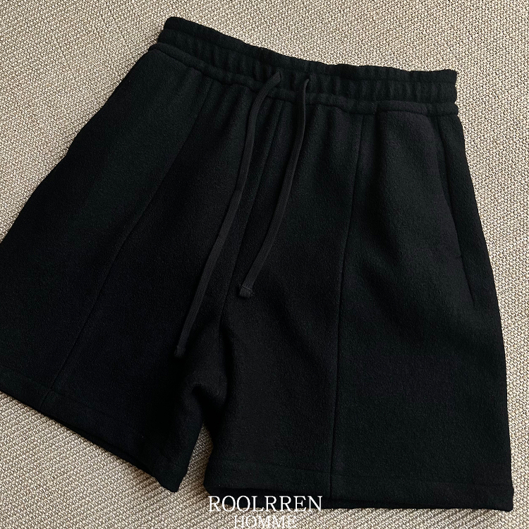 ROOLRREN 100%澳洲粗纺羊毛颗粒亲肤挺阔抽绳美式宽松通勤短裤