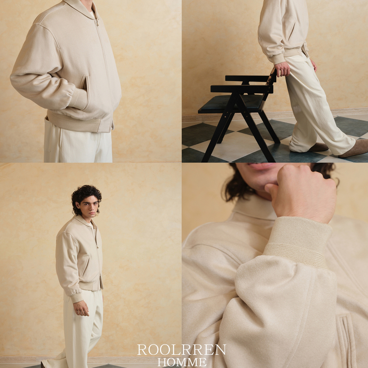 ROOLRREN山羊绒桑蚕丝羊羔毛混纺柔软奢华保暖翻领夹棉飞行员夹克