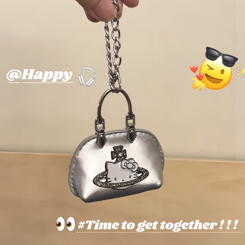thumbnail for Hello kitty bag pendant, cute mini bag pendant, delicate metal chain, handbag, keychain decoration