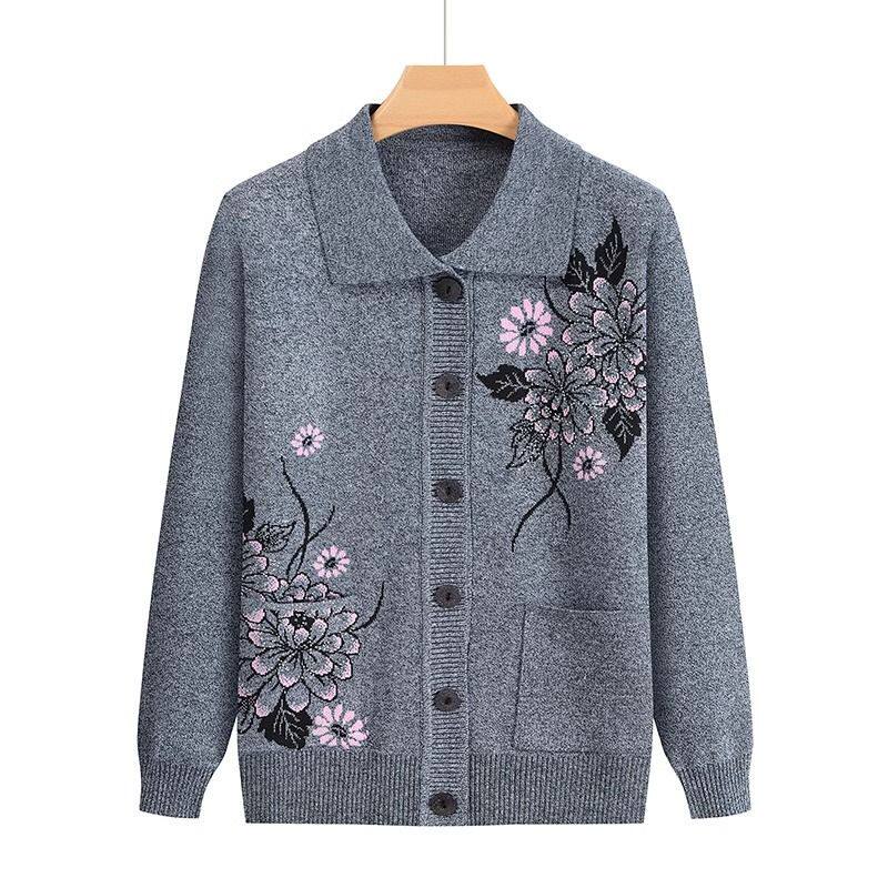 中老年女冬春秋季老太太衣服妈妈针织毛衣开衫奶奶春秋外套老年人