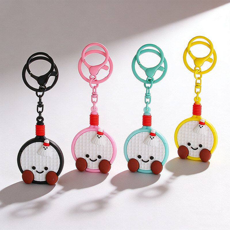 卡通笑脸球拍公仔时尚小礼品包包挂饰礼物滴胶羽毛球拍钥匙扣挂件