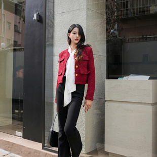 柠檬 小香风外套秋冬女2024年新款高腰精致亮片高级感短外套厚