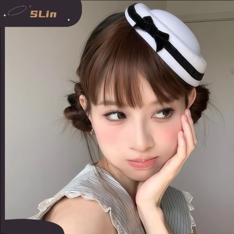 黑白丝绒蝴蝶结小礼帽头饰赫本英伦海军风jk少女学院圆顶水手
