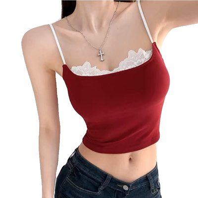 蕾丝边性感辣妹一体式吊带背心女