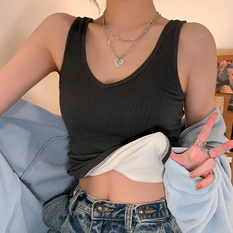 保暖背心内衣女加绒加厚内穿吊带无痕纯色紧身秋冬学生高中打底衫