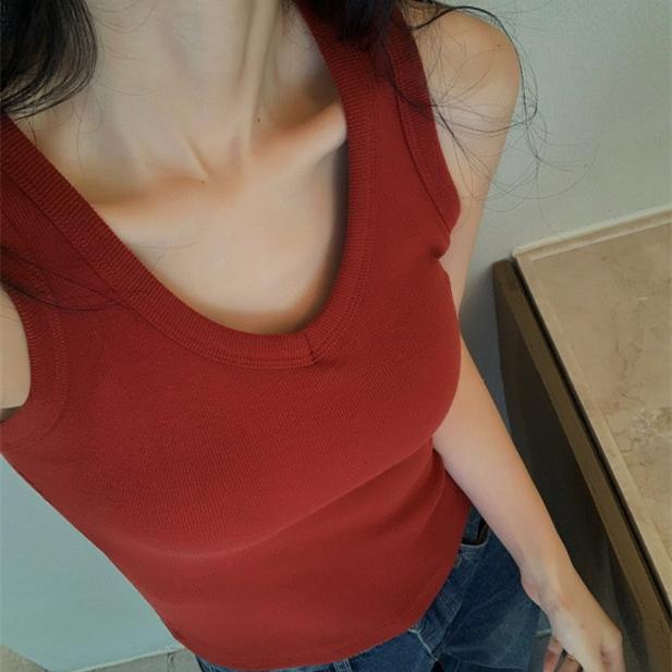 秋冬红色背心文胸一体式固定杯能