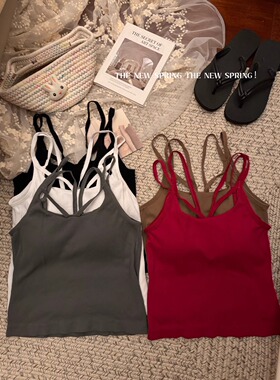 复古红色辣妹吊带背心女夏带胸垫小心机美背外穿抹胸内搭修身上衣