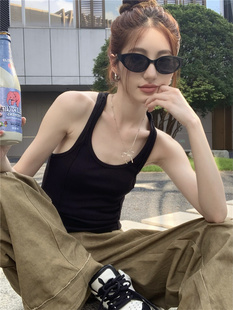 外穿黑色百搭美背修身 顯瘦小背心 夏季 不規則露背辣妹吊帶背心女裝