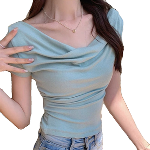 运绯新款纯欲风辣妹褶皱设计感女装上衣T恤夏季甜辣妹外穿上衣ins