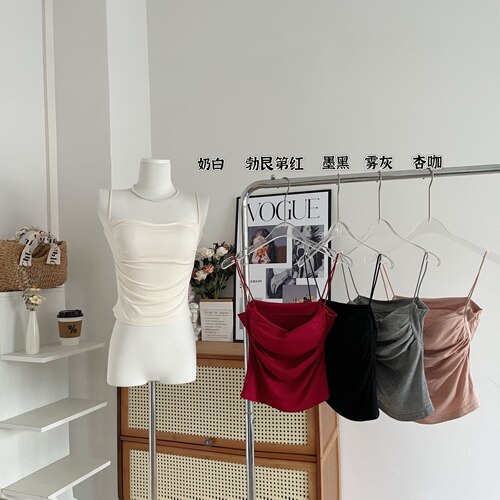 高级感辣妹外穿带胸垫吊带女短款