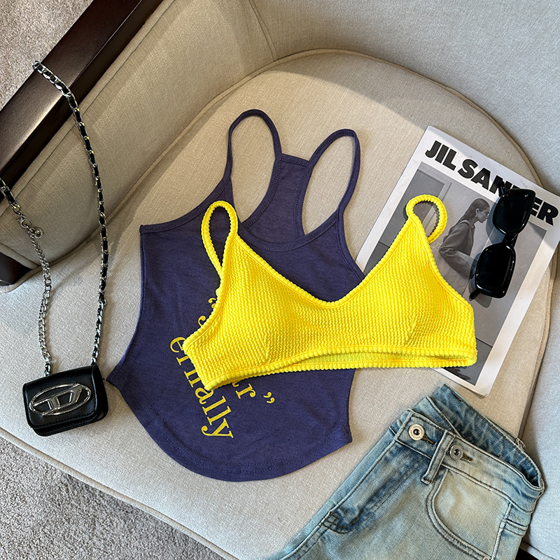 夏日海滩外穿吊带背心女装短款抹胸一体式美背修身显瘦百搭小背心