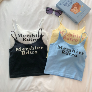 辣妹吊带背心女装 短款 2024夏日多巴胺美背上衣 字母印花一体式 美式